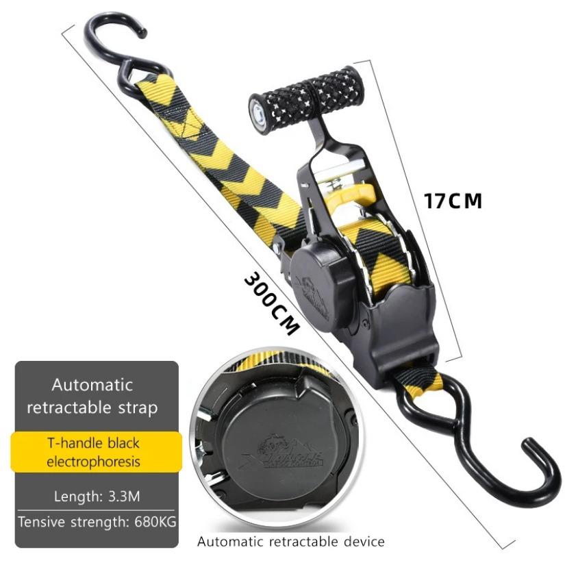 Heavy Duty Ratchet Straps for Motorcycle Car Cargo-Automatic Retractable Tie Down Belt 1500LBS Quick Release Luggage ATV Trailer