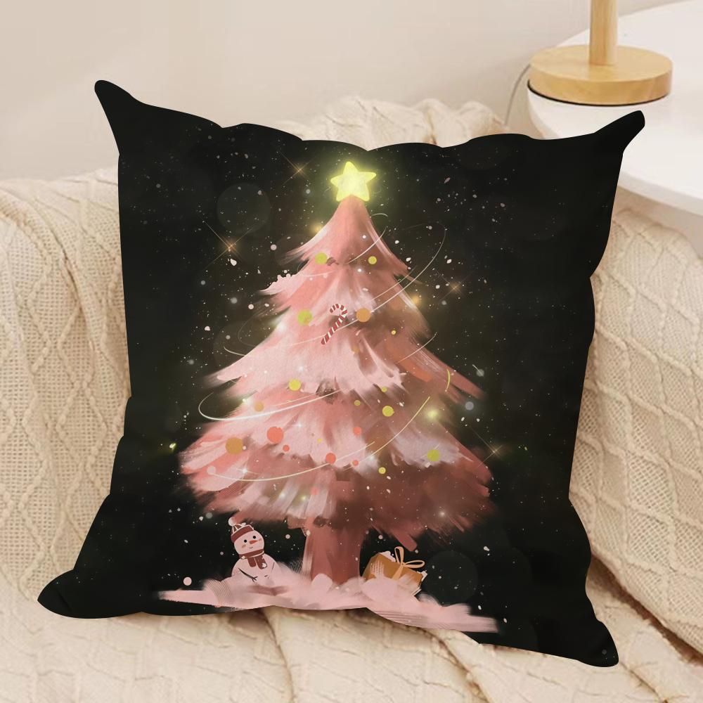 Merry Christmas Printed Cushion Cover Silky Short Plush Invisible Zipper Dustproof Sofa Pillow Case For Home Decor