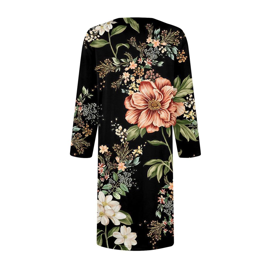 Women's Fashion Casual Print Square Neck 3/4 Sleeve Short Dress