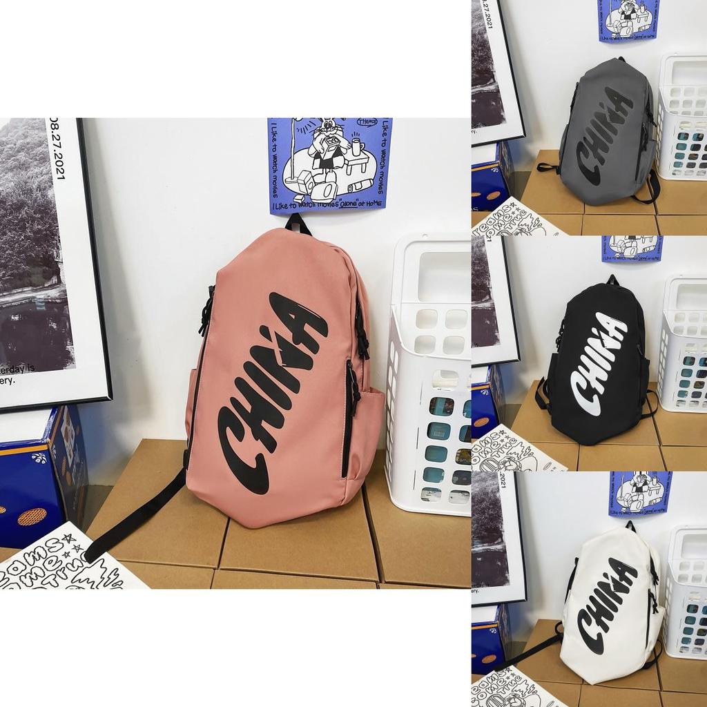 Large Capacity Nylon Student Backpack Withletter Print For Daily Use