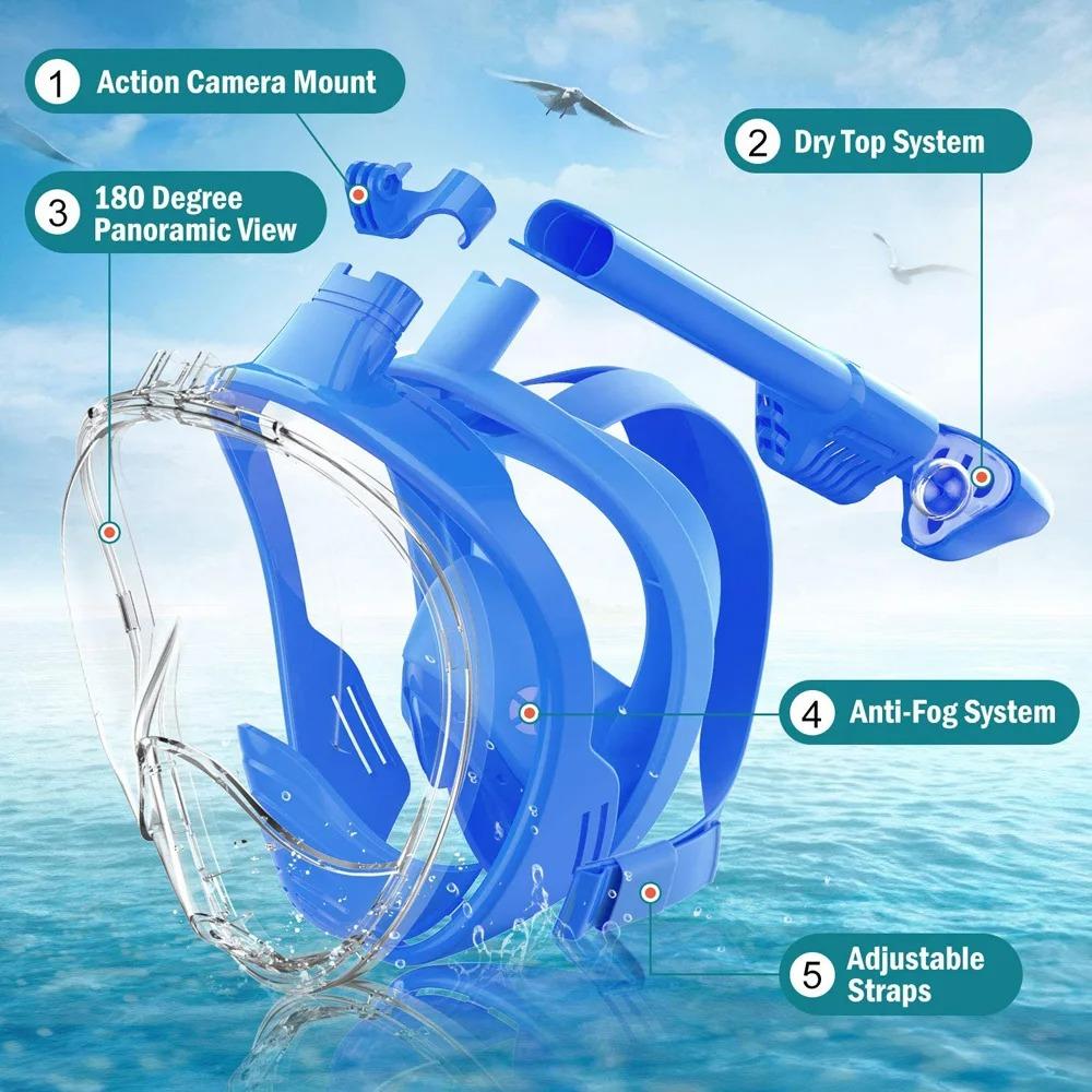 Underwater Scuba Anti Fog Face Diving Mask Snorkeling Respiratory Masks Safe Waterproof Swimming Equipment for Adult Kids