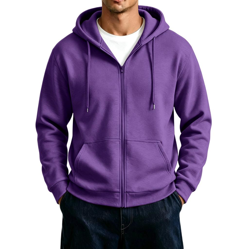 Men's Zip-Up Hoodie Jacket with Large Pockets Color Casual