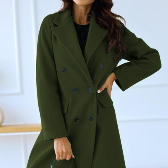 Women's Long Wool Blend Coat Double-Breasted Trench Coat Casual Notch Lapel Peacoat Fall Winter Overcoat