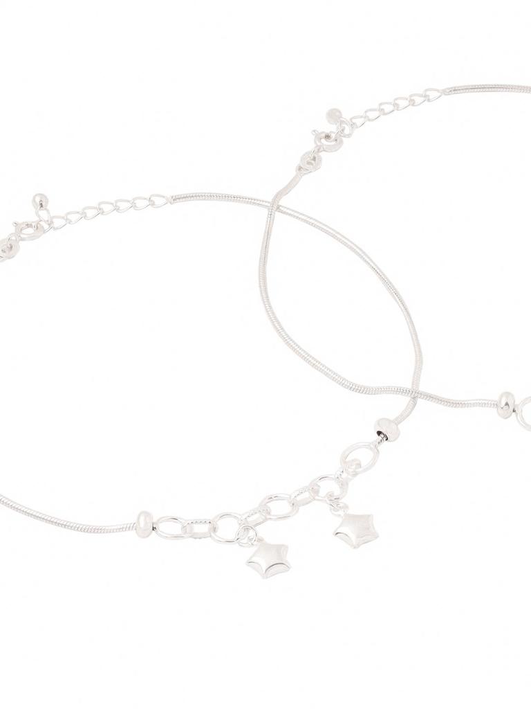 Kicky and Perky 925 Sterling Silver Star Charm Station Chain Anklet Jewelry For Women