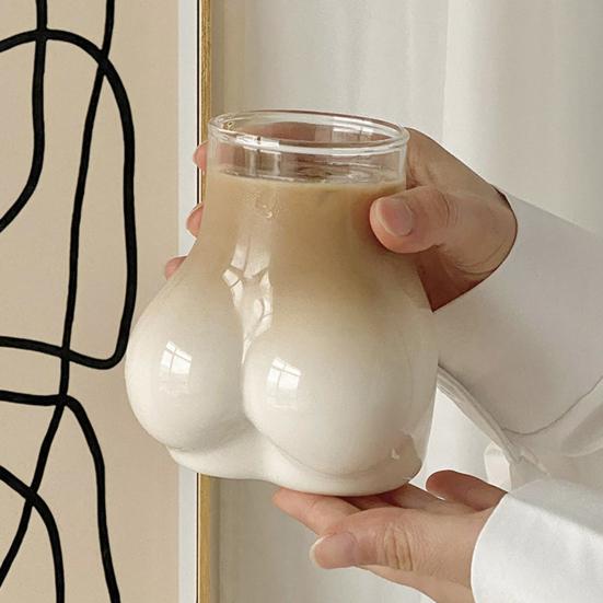 450ML Butt-Shaped Glass Cup, Novelty Drinking Glass, Funny Body Art Whiskey Coffee Cup for Bachelor Bachelorette Party Supplies, Home Bar Decor