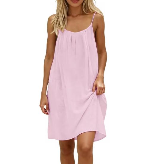 Women's Backless Cami Dress Solid Sleeveless Mini Dress Above Knee A-Line Skirt Soft Breathable Fabric Summer Beach Casual Travel Dress