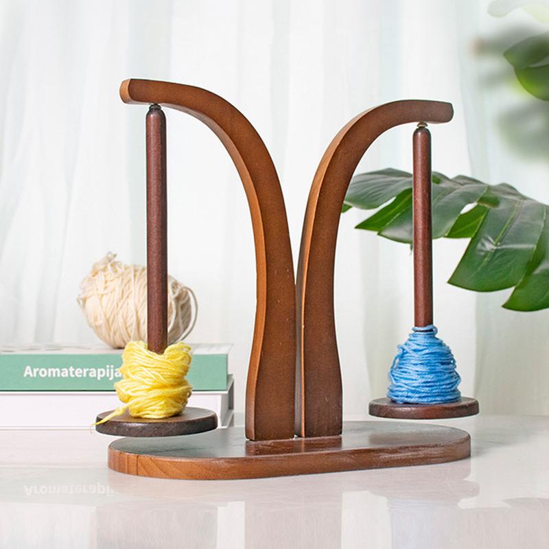 Double Yarn Spindle Rotating Wooden Sewing Yarn Holder Spinner Magnetic Thread Spool Wool Ball Winder For Knitting Sewing Tool