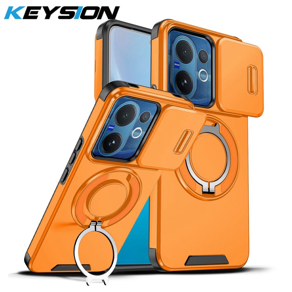 KEYSION 360° drehbarer Ringständer Handyhülle für VIVO V60 5G Schiebkamera-Schutz Magnetische stoßfeste Rückseite für VIVO V60