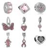 New Silver Plated Pink Diamond Butterfly Alloy Large Hole Charm Beads For DIY Bracelet Necklace Jewelry Accessories Gift