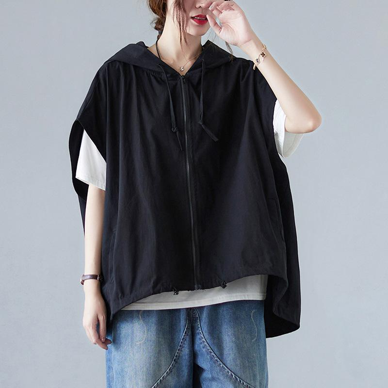 

Летняя свободная повседневная жилетка с капюшоном женская M чёрный