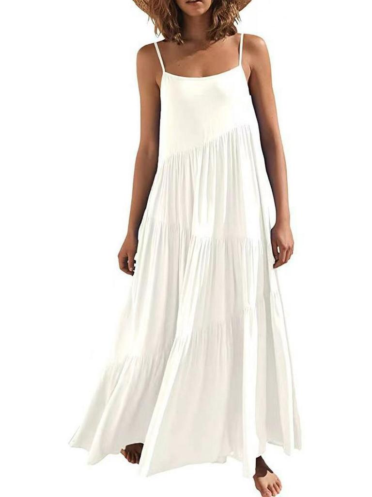 2025 European Women's Summer Pleated Irregular Long Beach Dress