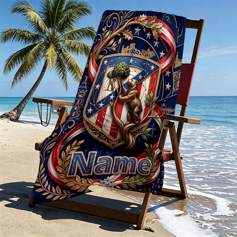 Custom Name Personalized Atletico Madrid Print Beach Towel, for Trip Camping Beach Party Home Decor, Birthday Gift for Family & Friends