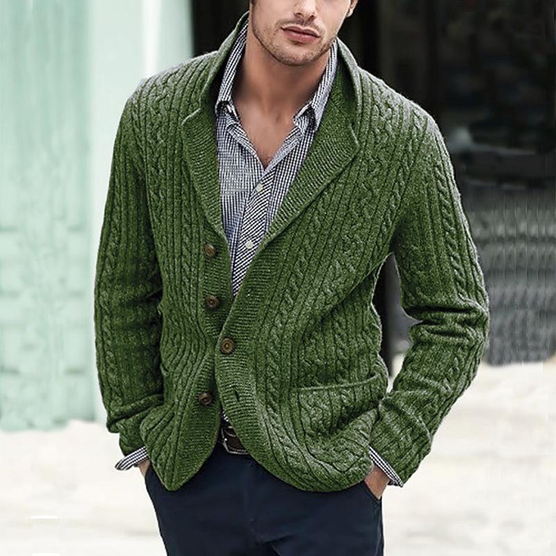 Men's Chunky Knit Cardigan with Cable Stitch Detail, Four-Button Front, Available In Multiple Colors