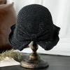 100% Raffia Bow Sun Hat Wide Brim Floppy Hats Women Beach Panama Straw Dome Bucket Hat