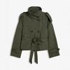 Vintage European American Turn Down Collar Double Breasted Belted Long Sleeve Cropped Trench Coat For Women