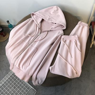 Sweater Women's Spring and Autumn Thin New Zipper Hoodie Two-piece Loose Sports and Leisure Suit