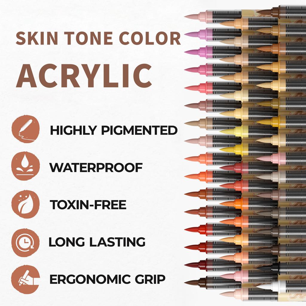 XinyiArt Direct Liquid Skin Color Acrylic Marker Soft Head Press-free Art Painting Skin Tone Paint Pens with Waterproof for Rock