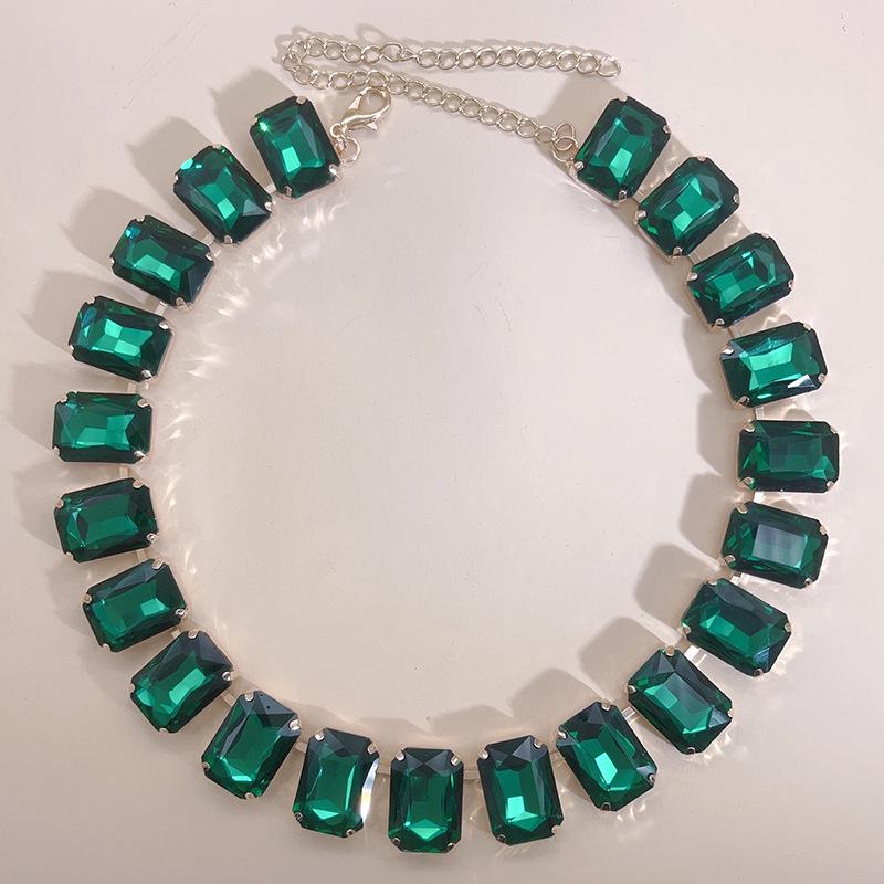 Mixed Color Rectangular 13x18 Crystal Gemstone Necklace - European & American Choker Design