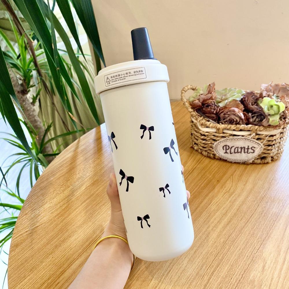 

Cherry Bow Print Straw Thermal Cup Stainless Steel Travel Coffee Cup Insulated Water Bottle Bow-750ml