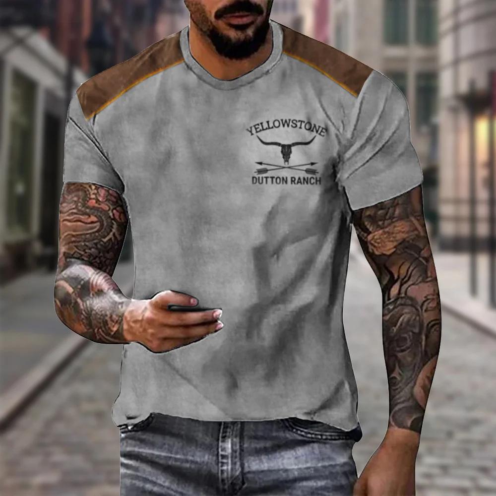 

Нова чоловіча футболка у вінтажному стилі, ковбойська футболка з 3D-принтом у національному парку Йеллоустоун, оверсайз, з короткими рукавами, повсякденний вуличний одяг L