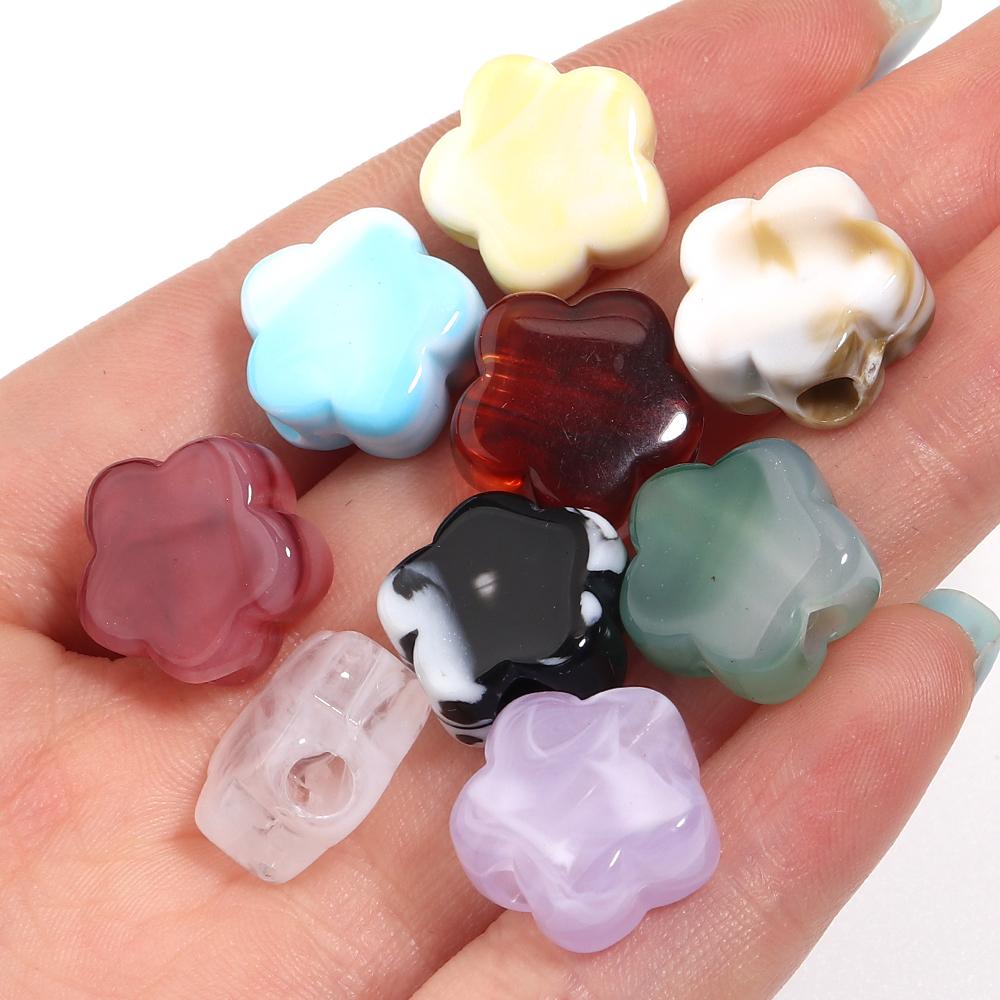 30pcs/lot Flower Shape Acrylic Beads Dual Color Big Hole Loose Spacer Beads For Jewelry Making DIY Fashion Bracelet Phone Chains