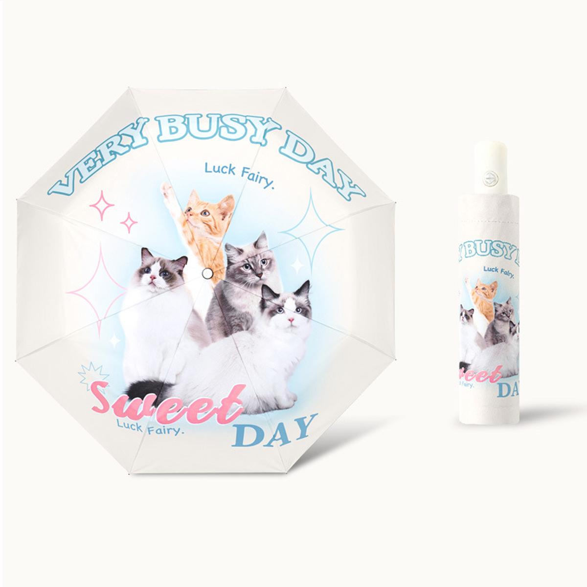 

Тройной складной зонт от солнца Cute Cat для женщин, двойное использование от солнца и дождя, защита от УФ-лучей для девочек, автоматический зонт от солнца