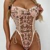 Body Sexy Transparent en Dentelle Broderie Bandage pour Femmes
