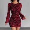 Moda Kawaii para Chicas Tops Estudiante Dibujos Animados Casual Ropa de Mujer Vestido de Manga Larga Estampado de Leopardo Malla Elegante Sexy para Mujer