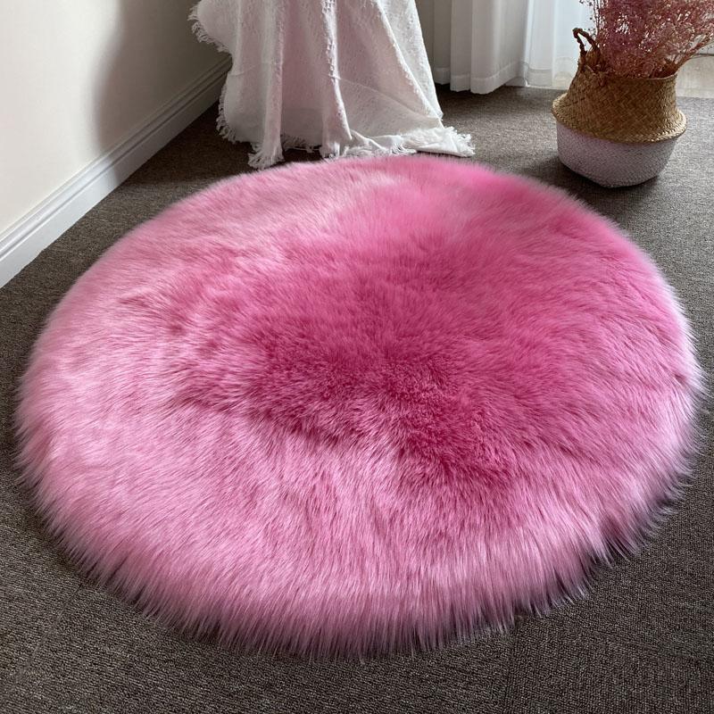 Round Carpet Shaggy Sheepskin Children'S Bedroom White Fur Rug Soft Thick Living Room Sofa Area Rug Artificial Wool Carpet Decor