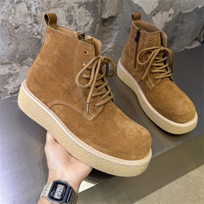 Fashion Luxury Brand Suede Chelsea Men's Boots Low Heel Round Toe Business Formal Ankle Boot Comfortable Soft Soled Outdoor Hiking Shoes