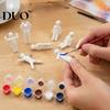 3D Printed Model Kit 8Pcs Paintable Blank Chameleon Figurines, DIY Unpainted White Cute Desk Accessory with Painting Brushes, Customizable Desktop
