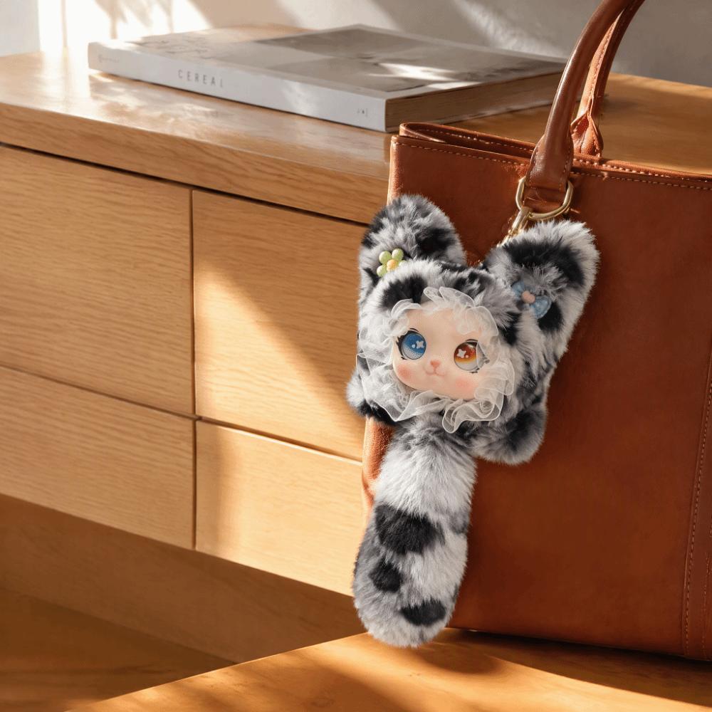 Cute Design Lace Leopard Print Cat Plush Keychain Vinyl Face Doll Pendant  Jewelry Accessories
