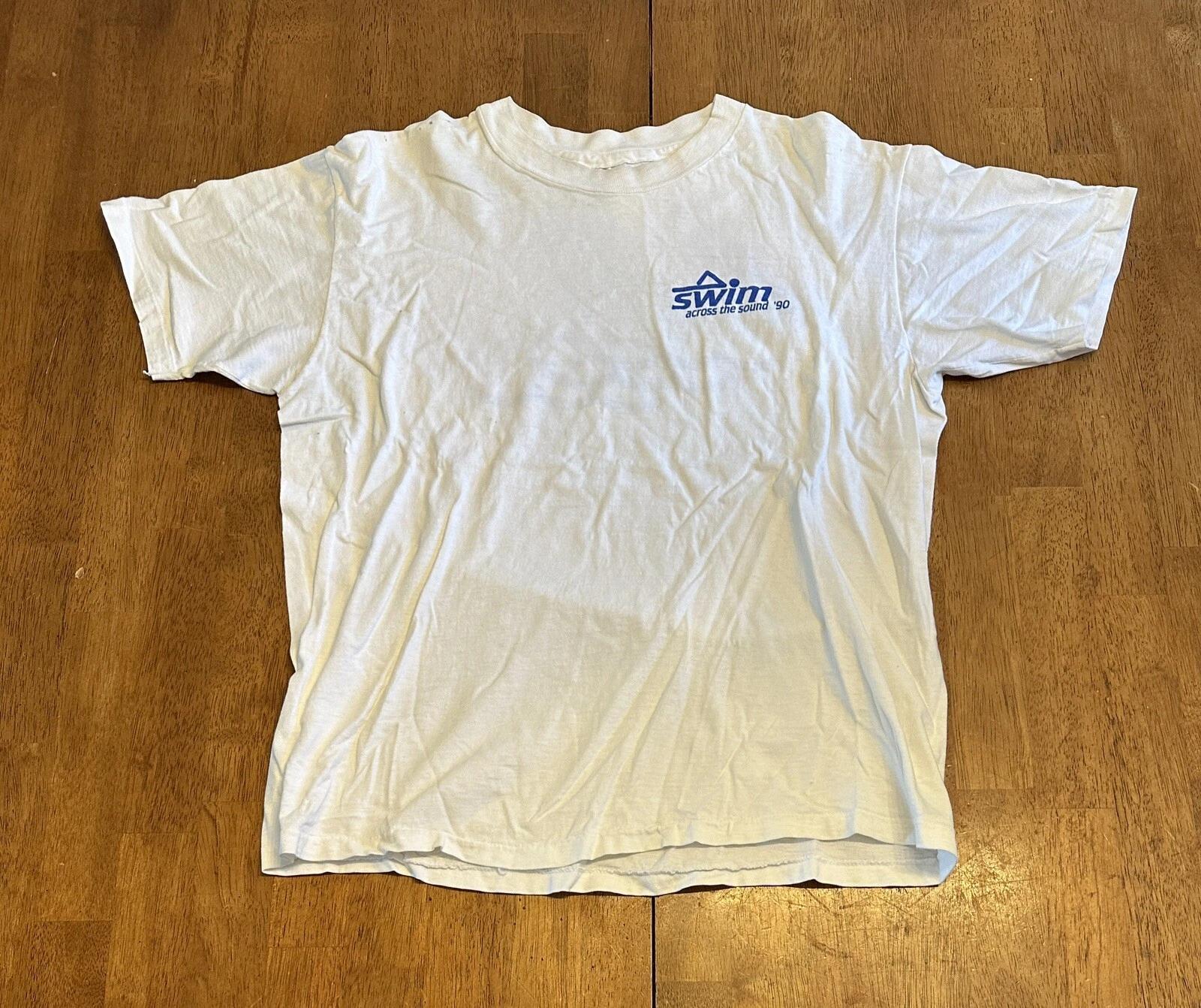 Vintage 1990 Swim Across The Sound T Shirt Long Island Fits Medium Single Stitch 3XL