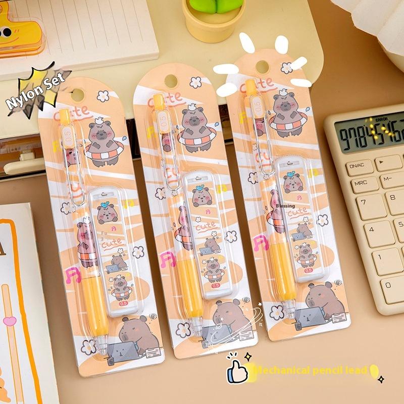 Cute Cartoon Capybara Automatic Pencil Boxed With Eraser Creative Kawaii Kapibala Automatic Pencil Set Student Stationery Gifts