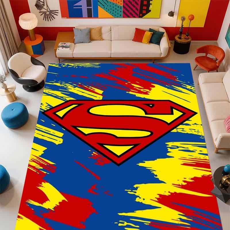 Superman superhero logo rug, suitable for bedrooms, living rooms, and home sofa decoration; large children's decorative floor