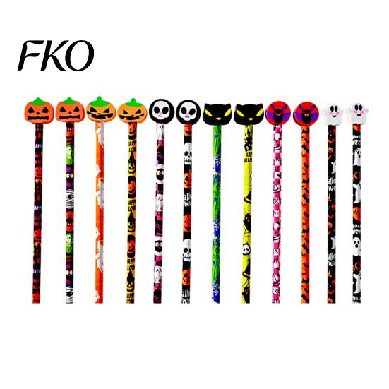 Ghost Pencils 12 Pcs Halloween with 3D Skull Pumpkin Cat Erasers, Holiday Writing Wood Bulk for Goodie Bags, School Classroom Rewards Supplies