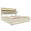 Upholstered Bed, 140 x 200 cm, without Mattress, LED Lighting, Hydraulic Mechanism, USB and Type-C Ports, Storage Compartment, Linen Fabric, Beige