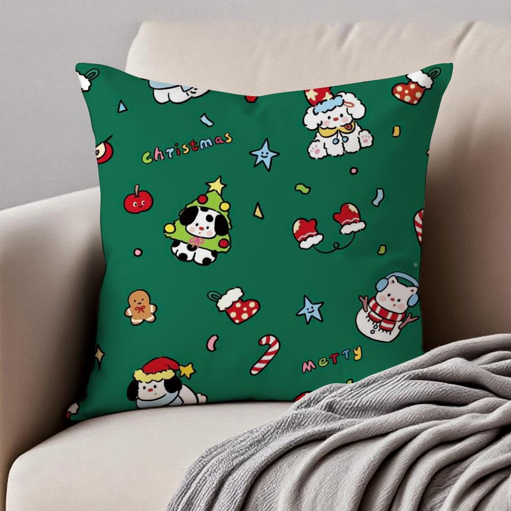 

Christmas Dog Cushion Cover Pillowcase Antidustmite Invisible Zipper Short Plush Sofa Cushion 30X30cm