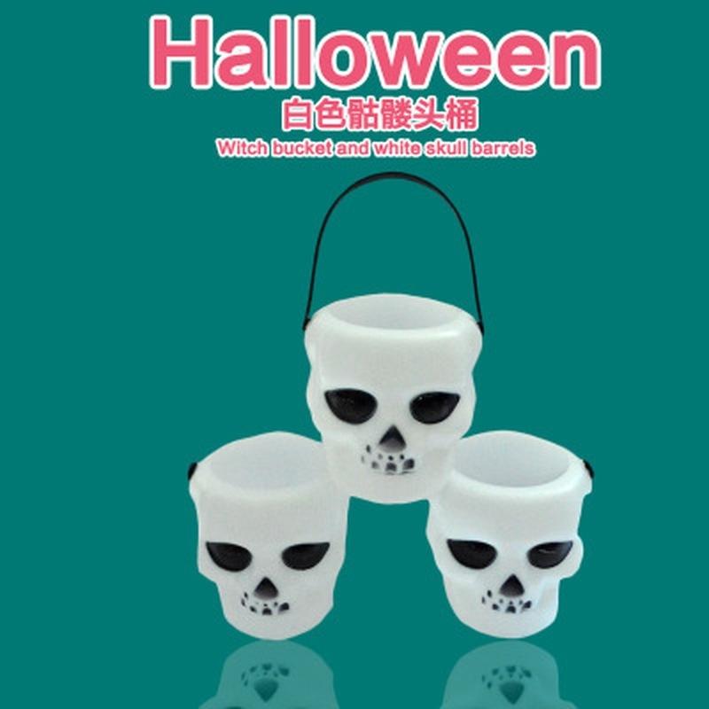 2Pcs/Lot  Black+White Plastic Candy Jar Skull Witch Cauldron Candy Kettle Halloween Party Hanging Pro