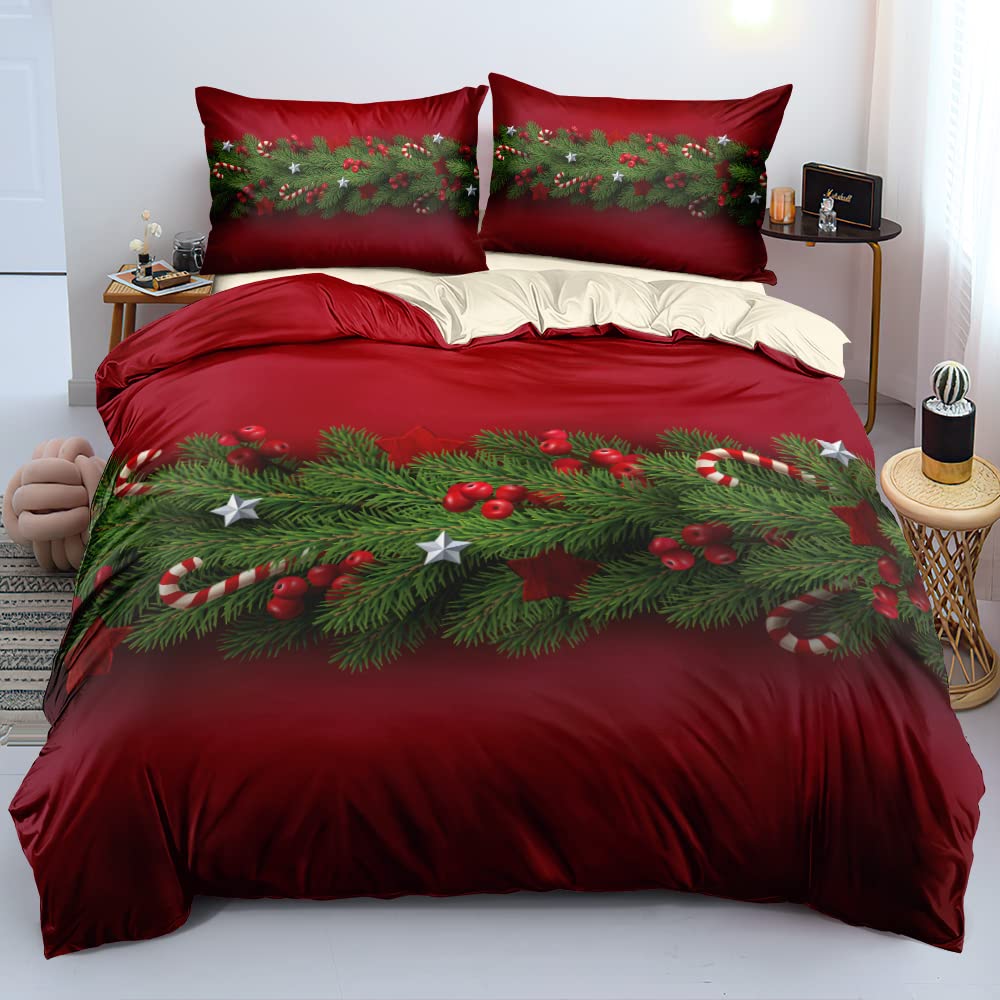 Merry Christmas Duvet Cover Set Red Bow Pattern Comforter Covers And Pillow Shams Buff Color Bedding Sets Twin Size Xmas Decor