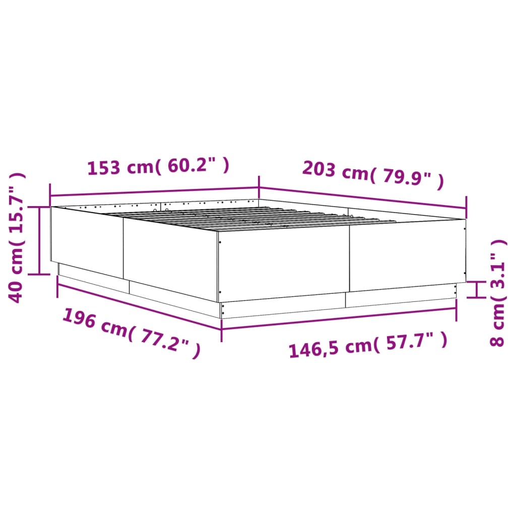 LED Bed Frame In Smoked Oak 150 X 200 Cm Engineered Wood