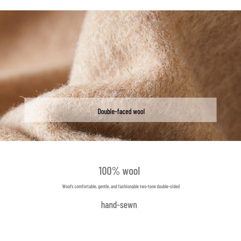 2025 Women's Mid-Length Wool Coat with Stand-Up Collar - Double-Faced Cashmere for Autumn/Winter