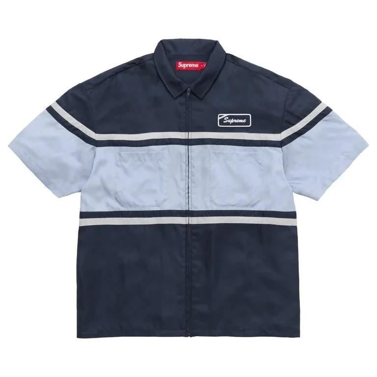 Supreme Silk Zip Up S/S Shirt Navy