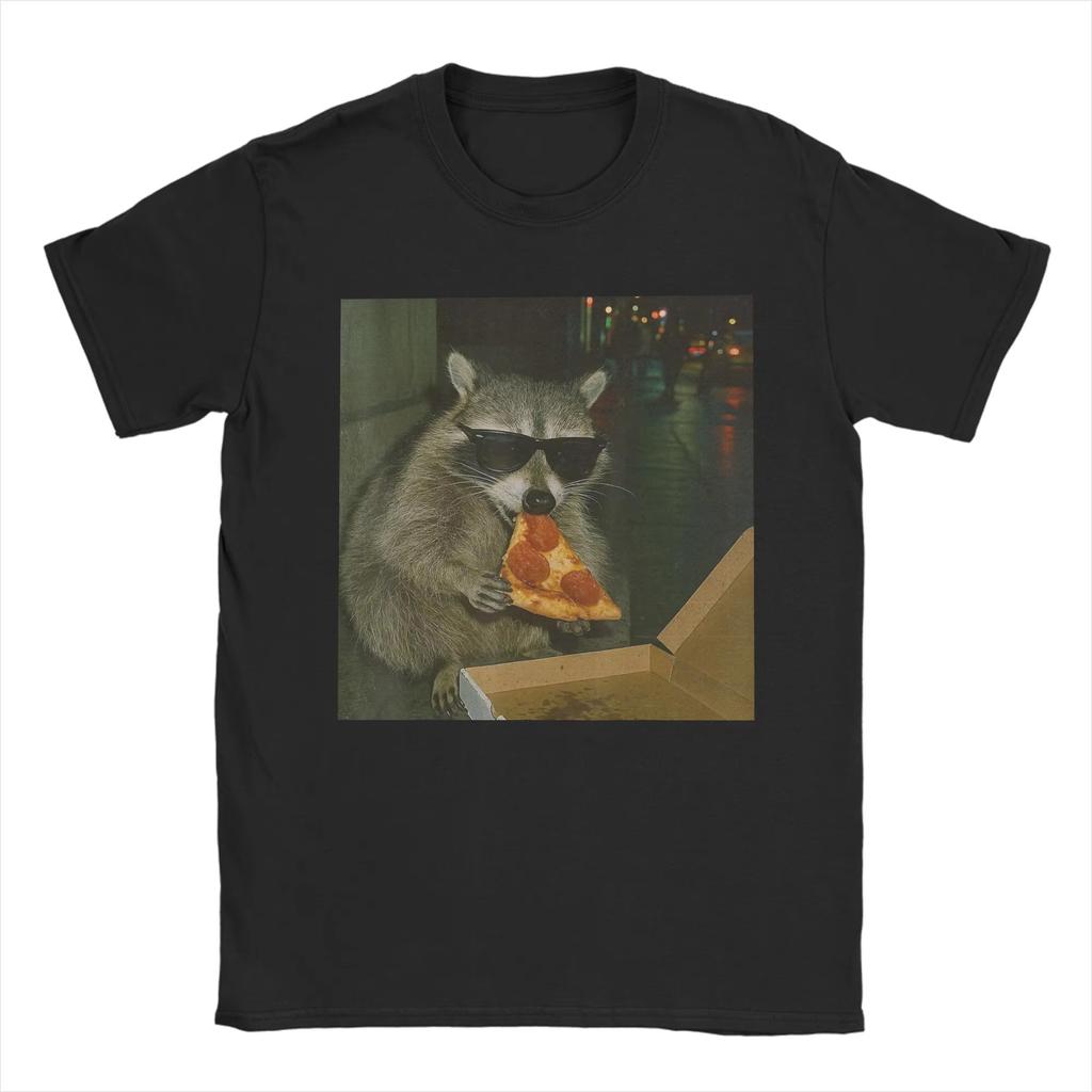 Womens Cool Raccoon Eating Pizza Graphic Tee Printed Short Sleeve Casual Summer Top for Funny Animal Daily Wear Cool Top