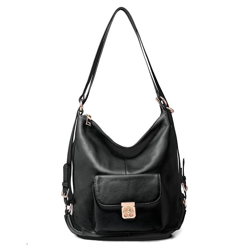 

2025 Корейская мода Женский дорожный рюкзак из натуральной кожи - Верхний слой коровьей кожи чёрный