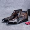 New Men's Formal Boots Men's Ankle Business Black Brown Pointed Toe Shoes Crocodile Pattern Genuine Leather Classic Boots Men