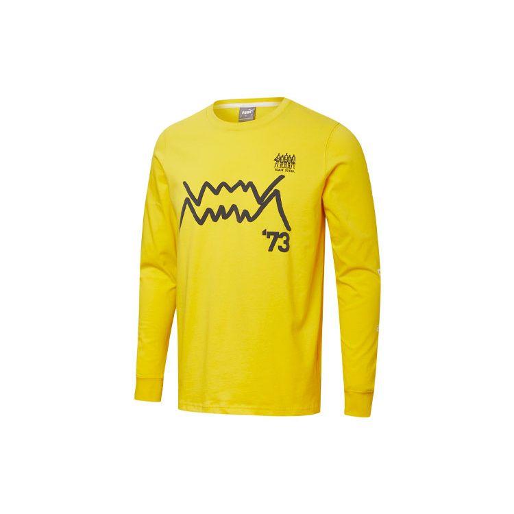 Puma Black 5 Basketball Series Vintage Print Sports Crew Neck Long Sleeve T-Shirt Men Tops Yellow 532265-02