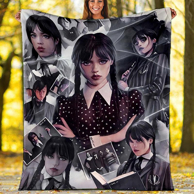 1pc Addams Family Wednesday2 Theme Blanket - Digital Print, Polyester, Cozy for All Seasons, Perfect for Outdoor, and Travel