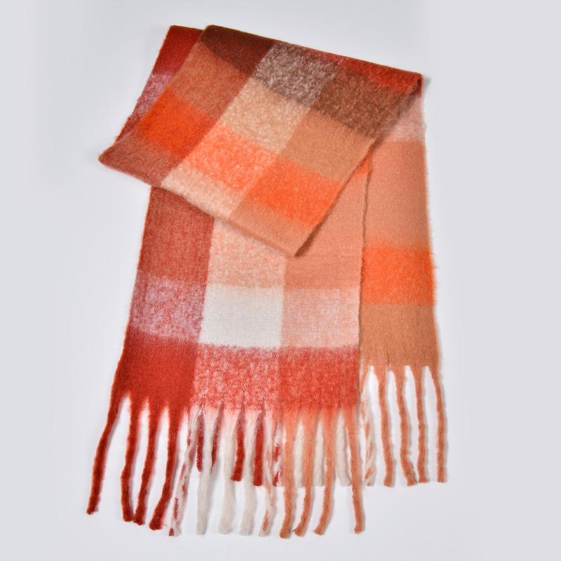 New autumn and winter rainbow plaid scarf fashion circle yarn thickened warm plaid fringed long scarf couple