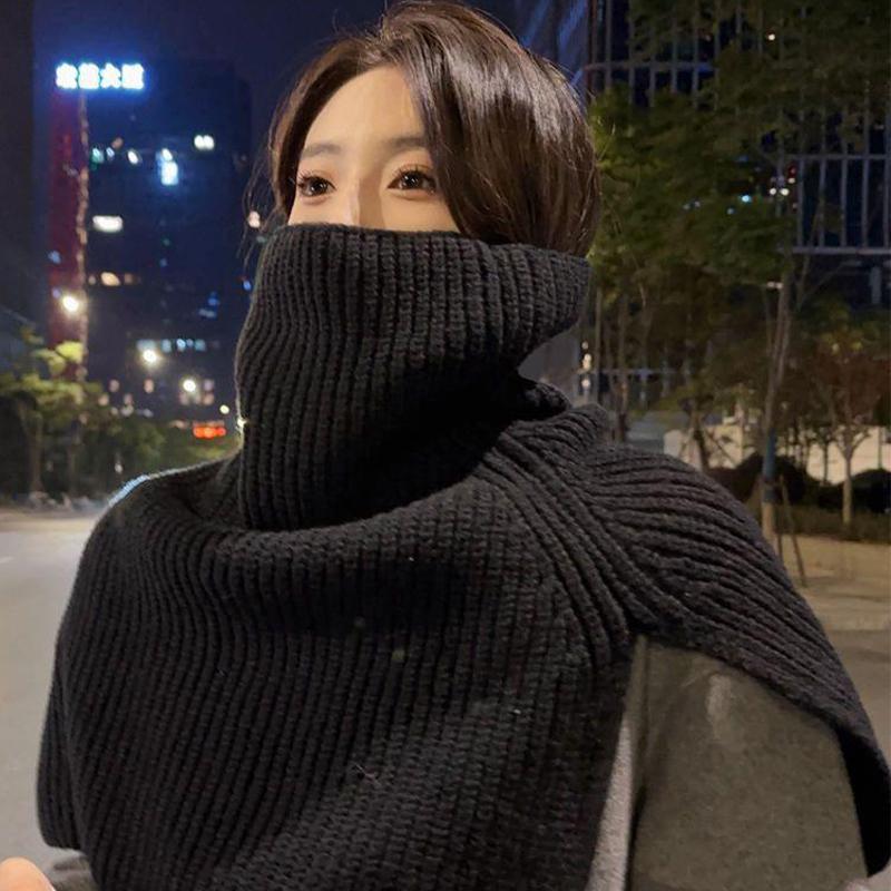 High Collar Shawl Winter Keep Warm Neck Protection Pullover Knitted Scarf For Women